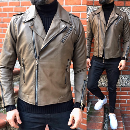 iga fashion erkek mevsimlik sunni deri ceket (çapraz fermuarlı)