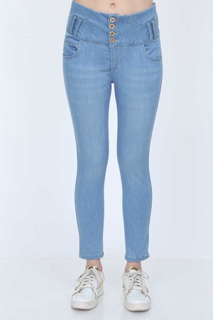 Full Power Likra Yüksek Bel Geniş Kemer Bel Detaylı Kadın Kot