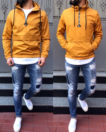 iga fashion erkek yağmurluk kapşonlu kanguru tarzı mevsimlik mont