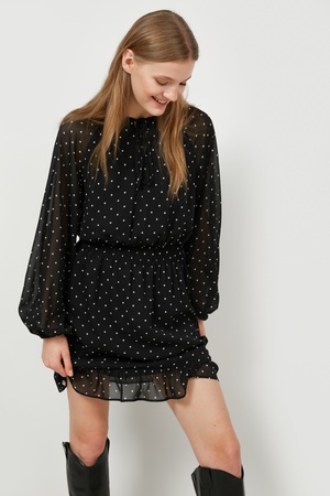 Kurzes Kleid aus Chiffon mit weißem Erbsen-Print MustHave