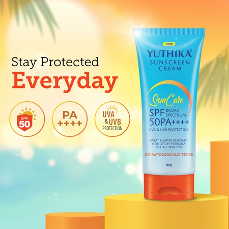 Yuthika Sunscreen Lotion SPF 50 PA+++ 80g High Protection, Non-Greasy Formula, UVA & UVB Protection