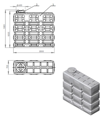 2000 л призматическая пластиковая емкость