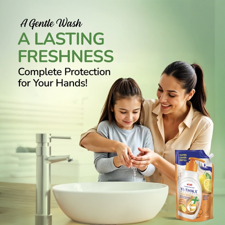 Yuthika Germ Protection Lemon Hand Wash liquid Refill 675ml | Antibactirial Handwash with PH balanced Formula