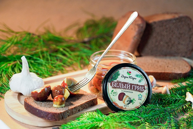 Маринованные белые грибы боровики / ДАРЫ-ЮГРЫ-ХМАО / 100 гр
