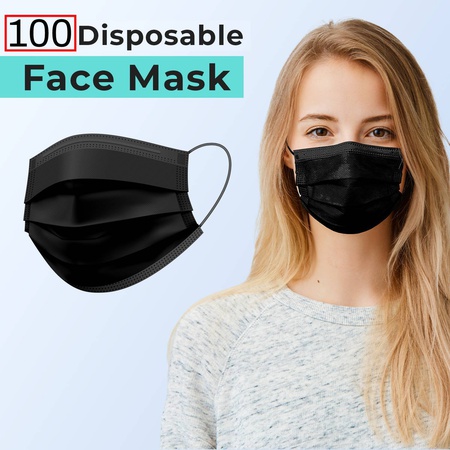 100 PCS Disposable Face Mask Non Medical Surgical 3 Ply Ear loop Black Masks