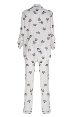 TENCEL - BİYELİ BAYAN PİJAMA TAKIM -GRİ GELİNCİKLİ