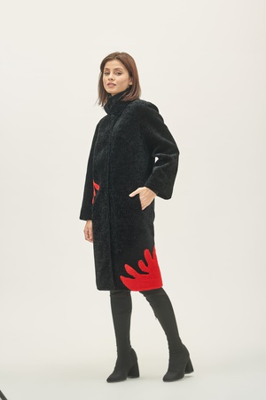 Palto Kadın Silverfox model 806 Siyah / Kırmızı