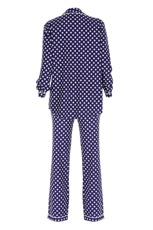 TENCEL - BİYELİ BAYAN PİJAMA TAKIM -LACİVERT- BEYAZ