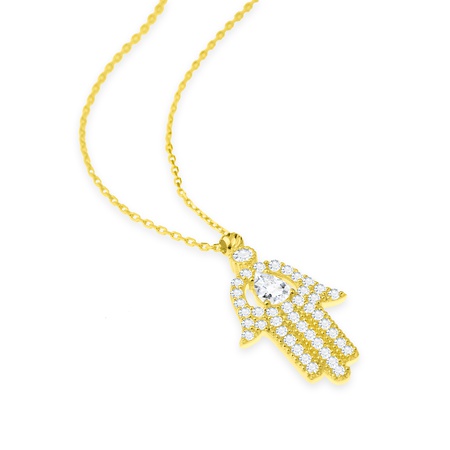 Even & Pétra 14 Ayar Altın Damla Taşlı Fatmanın Eli Kolye