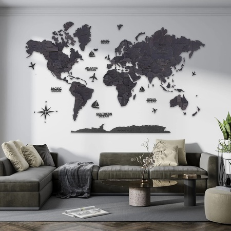 3D ahşap dünya haritası SİYAH