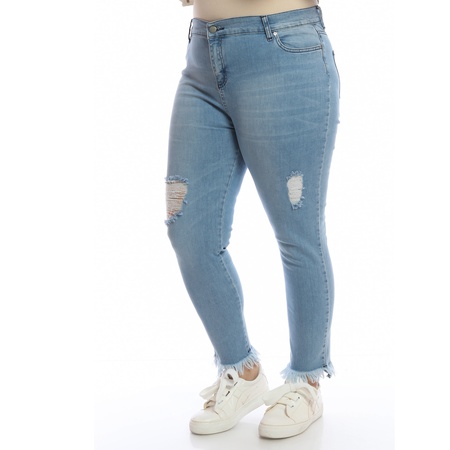 Büyük Beden Paça Püsküllü Kot Pantolon