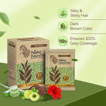 Nisha Naturemate Natural Henna-Based Hair Color 60g - Dark Brown | No Ammonia, Henna Herbs for Vibrant Color