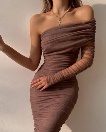 Платье футляр сетка на одно плечо