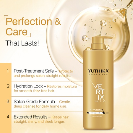 Yuthika Professional Vertix Hydrolyzed Keratin Shampoo Ultimate Care & Restoration 1000ml I Post Care Shampoo For Straightened Hair , Salon Like Smooth Hair