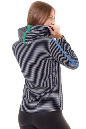 Демакс Женский сезонный свитшот в черную полоску THIN STRIPED HOODED POLAR