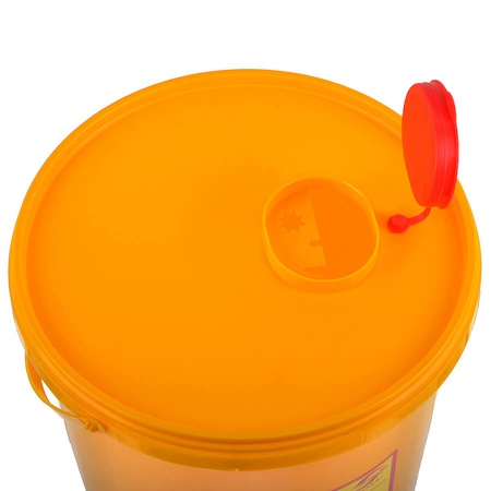 Емкость-контейнер одноразовая (желтого цвета) для сбора острого инструментария класса Б, 6,0 литр.