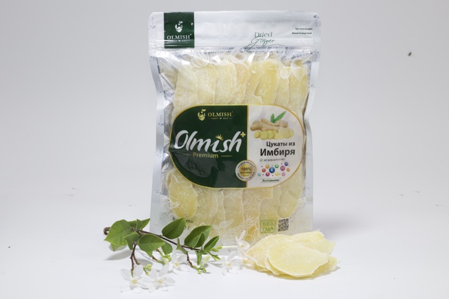 %3 şekerli kurutulmuş zencefil. OLMISH fabrikalarından kurutulmuş meyveler