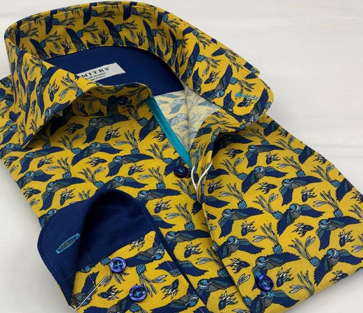 Высококачественные хлопковые лайкра с цифровым принтом мужские рубашки