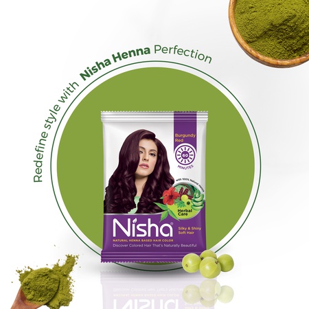 Nisha Natural Henna Hair Color 15g Burgundy Red, Pack of 10