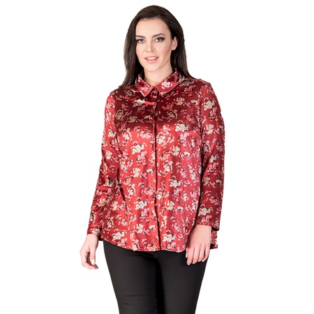 Büyük Beden Desenli Kadife Gömlek