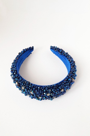 Bijusel El işlemesi Kristal Parlak Boncuklu Sax Mavi Kadife Kalın Taç