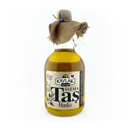 Kavlak Taş Baskı Soğuk Sıkım Zeytinyağı 1 Lt Gallone Cam Şişe