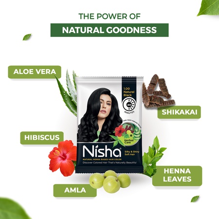 Nisha Natural Henna Hair Color 25g Natural Black, Pack of 10