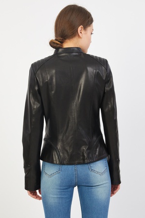 Женская кожаная куртка с застежкой-молнией - Slim Fit