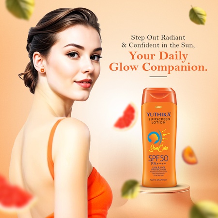 Yuthika Sunscreen Lotion SPF 50 PA+++ 300ml High Protection, Non-Greasy Formula, UVA & UVB Protection