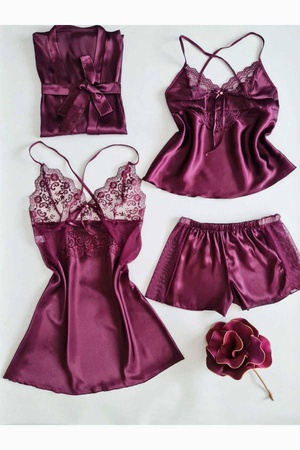 Luxury Satin Sleepwear Set (4 Pieces) – Model 1520