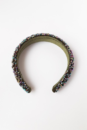 Bijusel El işlemesi Çapraz Kadife Kalın Kristal Boncuklu Taç Yeşil