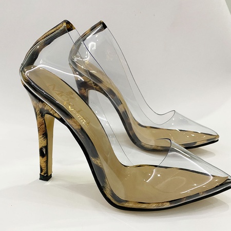 Леопар прозрачные туфли на каблуке-шпильке