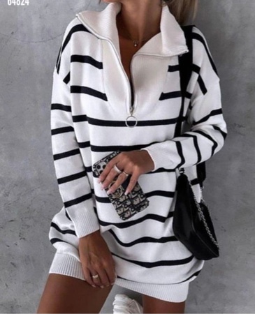 ТУНИКА В ПОЛОСКУ С ШИРОКИМ ВОРОТНИКОМ НА МОЛНИИ