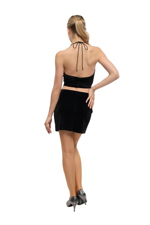 Бархатная мини-юбка с заниженной талией