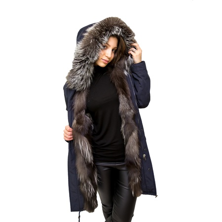 Gümüş tilki kürklü parka