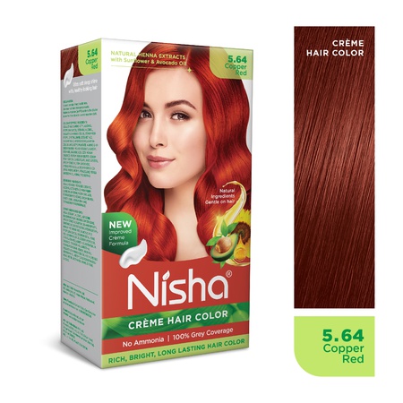 Nisha Creme Hair Color | Permanent Long Lasting Red Hair Dye Color Kit | Copper Red | 5.07 Oz