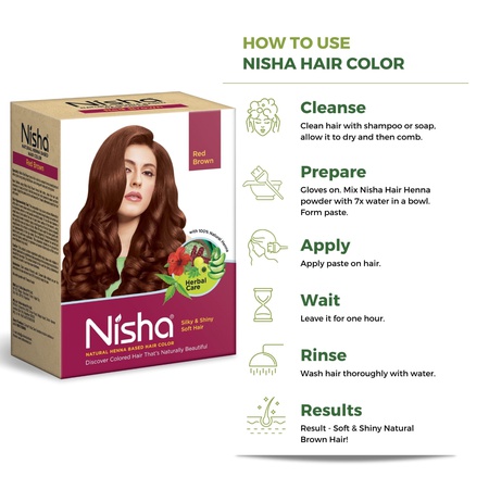 Nisha Hair Colour for Women - Red Brown, 90g (Pack of 1) | 100% Pure Henna-Based Powder Ammonia-Free