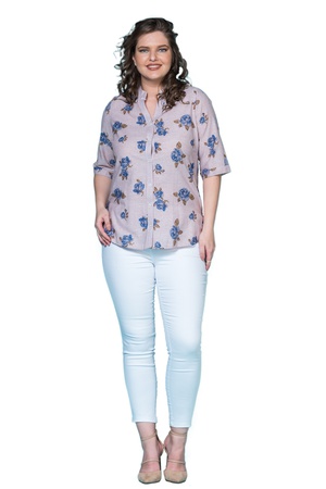 Çiçek Desenli Keten Gömlek