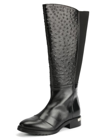 黑色鸵鸟皮靴子（阔腿）S148