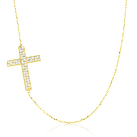 Колье с горизонтальным крестом Even & Pétra из 14-каратного золота с камнями