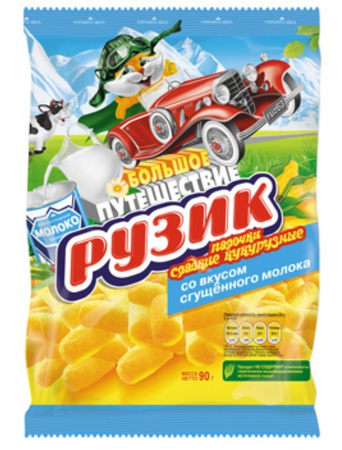 Yoğunlaştırılmış süt aromalı mısır çubukları, 90 g, TM "RUZIK"