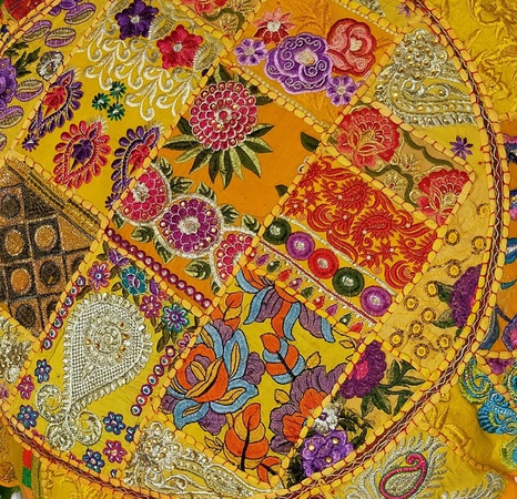 Patchwork Büyük Yer Minderi Yuvarlak Yastık Kılıfı Bohem Osmanlı Puf Ev Dekoratif Yer Yastığı Dekoratif Sarı Meditasyon Minderleri