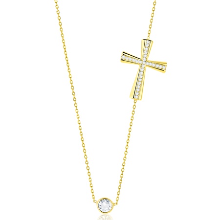 Ожерелье с горизонтальным крестом Even & Pétra из 14k золота с одним камнем