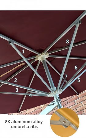 Wall-Mounted Crank Patio Umbrella – 8ft 210T UV Fabric, 8K Aluminum – Space-Saving