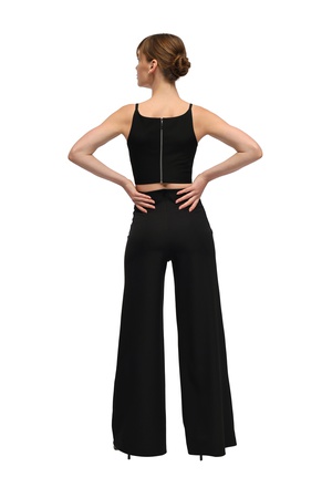 Черные брюки палаццо с высокой талией и кружевом