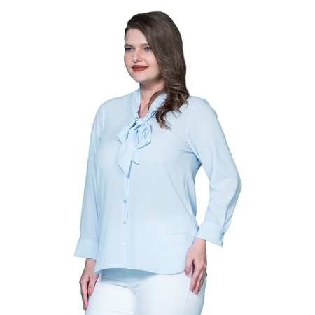 Büyük Beden Kravat Yaka Krep Gömlek