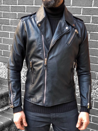 iga fashion erkek mevsimlik sunni deri ceket (çapraz fermuarlı)