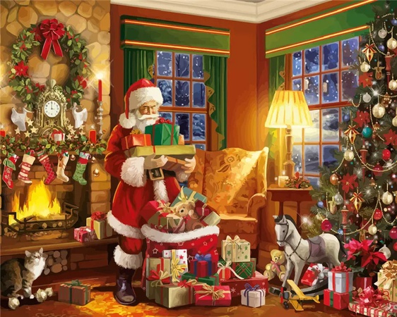 OEM ODM Özel Dijital Noel Baba tarafından yapılmış El-boyalı Sanat Hediye Dijital Noel Hediyesi tarafından DIY resimler