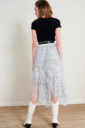 Pleated Asymmetric Cut Tulle Skirt