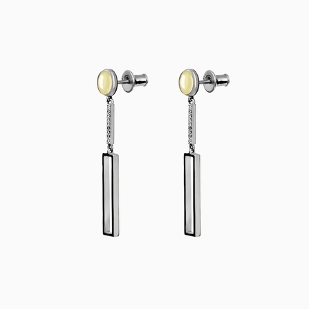 Kehribar taşlı dikdörtgen gümüş küpe